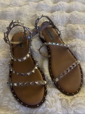 Steve Madden Beige Studded Ankle-Strap Sandals